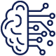Icon of a brain with technological elements.